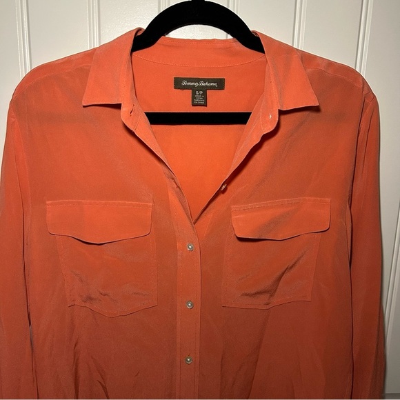Tommy Bahama 100% Silk Orange Button Down Long Sleeve Blouse Size Small - Picture 2 of 9